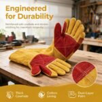 Animal Handling Gloves, 15.7-Inch Leather for Pet and Reptile Care | Cotton Lined Long Sleeve for Cat, Dog, Bird, Parrot and Snake Handling, Grooming... - Image 6